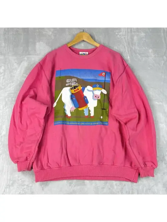 Vintage 1995 Marc Gallant COWS Ice Cream Sweatshirt Adult L Canada Made Pinky - Picture 2 of 9